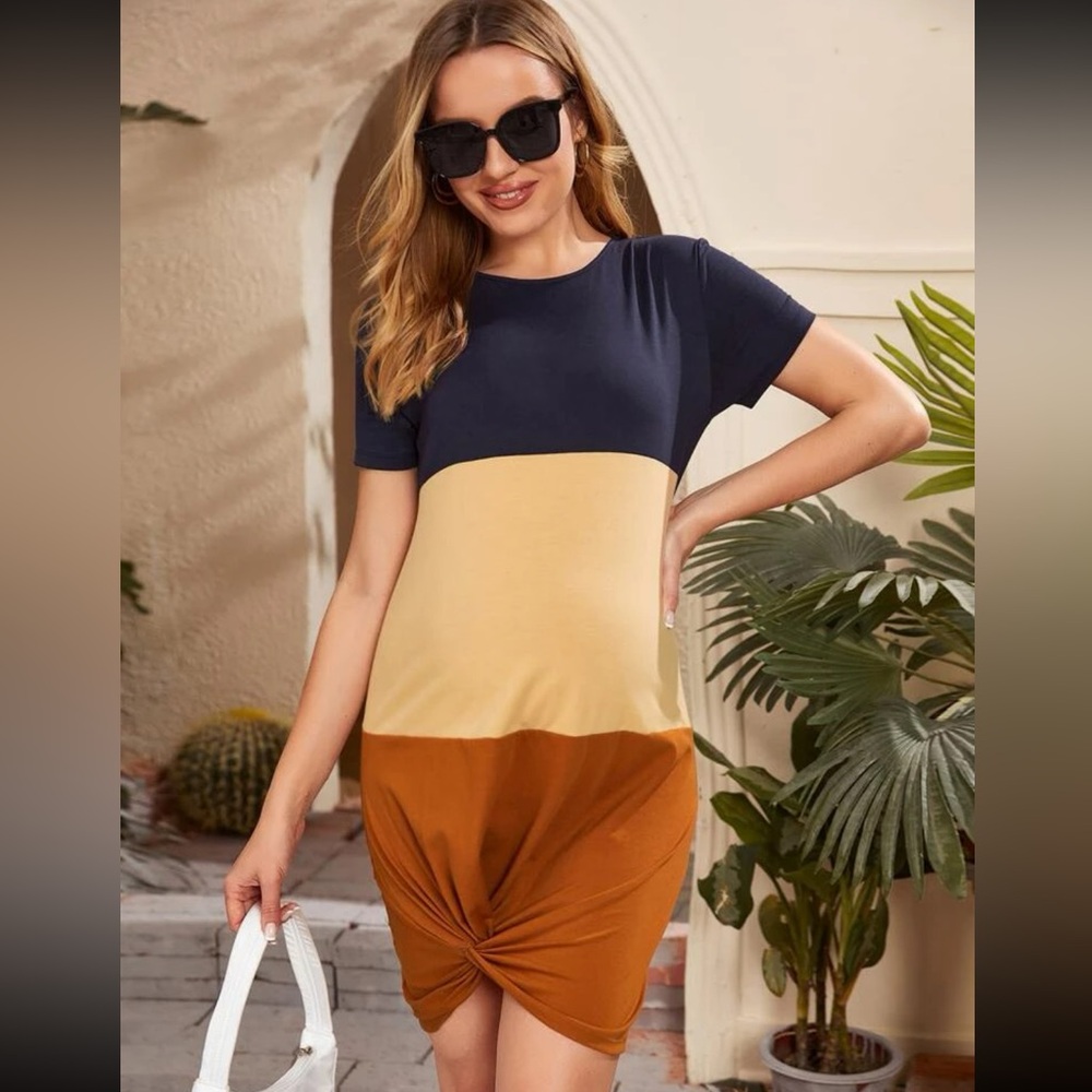 Colorblock Maternity Dress by SHEIN